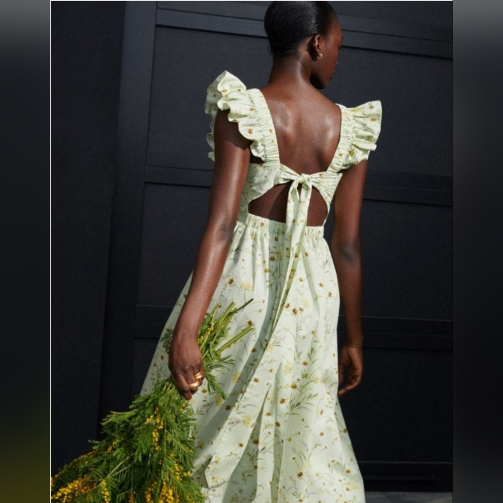H&M Meadow Wildflowers Cottagecore Floral Dress Blogger Favorite Light Green S - Picture 4 of 16